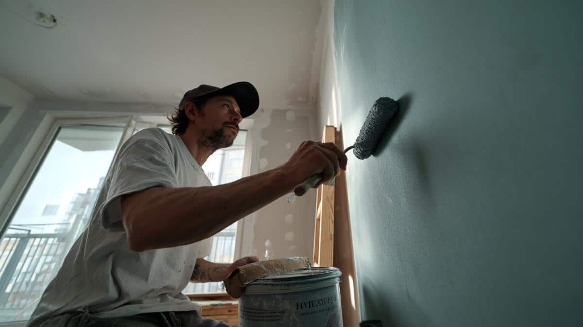 Jeune peintre appliquant une peinture écologique dans un logement en rénovation en 2025
