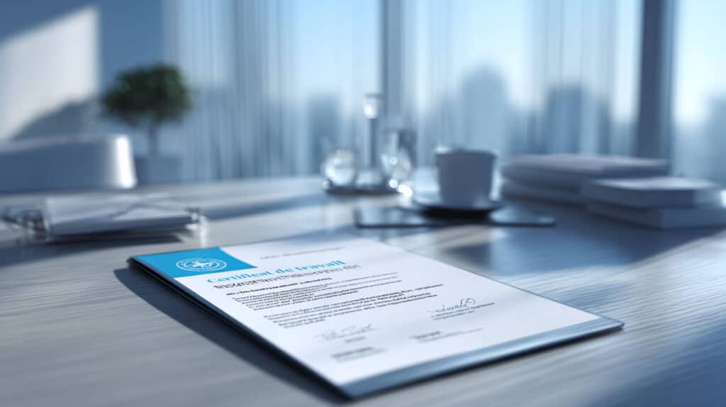 Certificat de travail suisse posé sur un bureau moderne